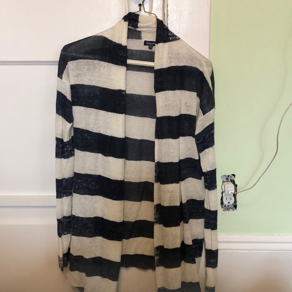 White and navy striped sweater.